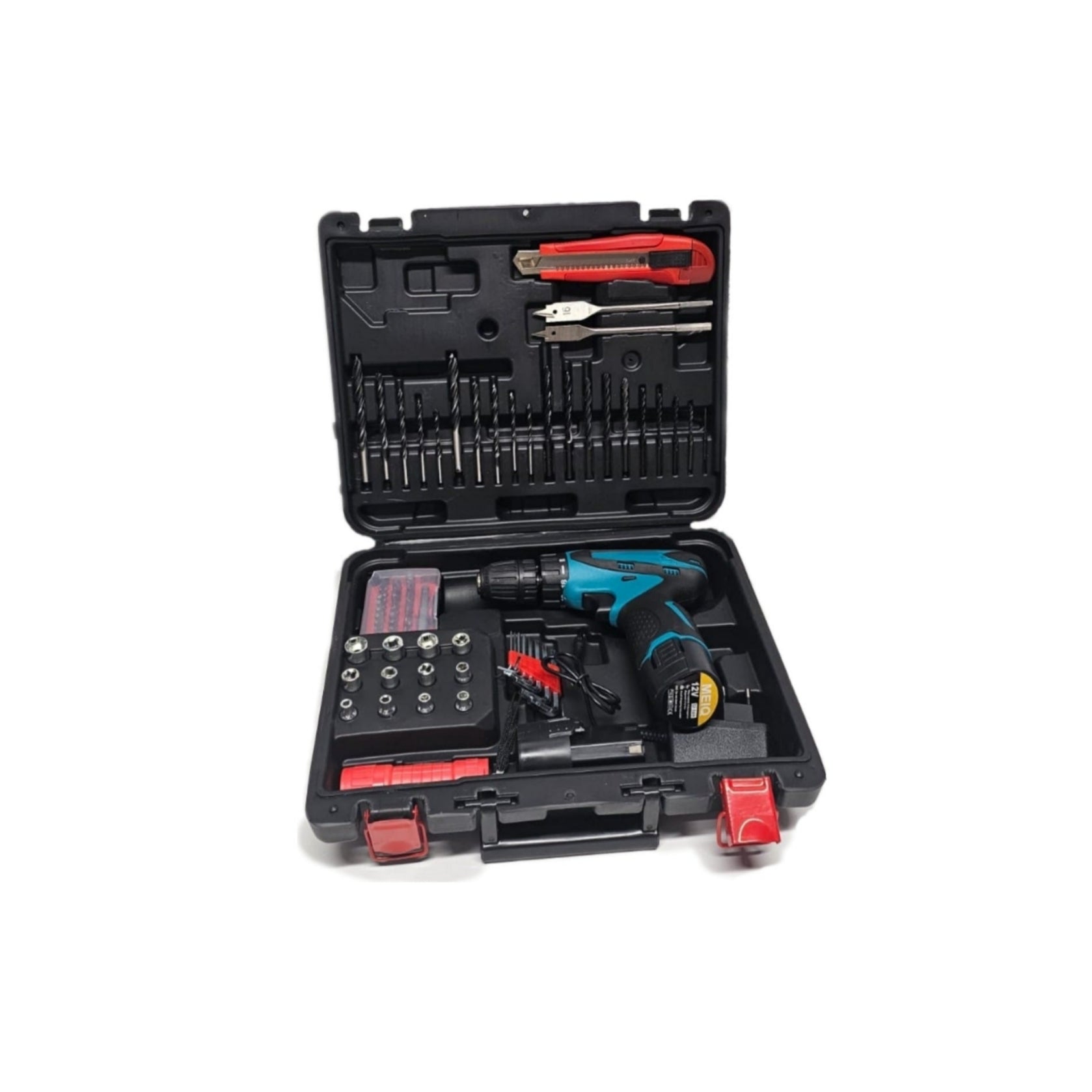 Trapano Avvitatore 77 pezzi, a Doppia Batteria, 12v, Valigetta Rigida