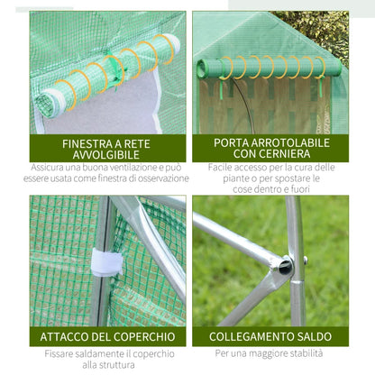 Outsunny Serra per Orto a Tunnel 4.5x3x2m con Tetto Spiovente in PE e Tubi d'Acciaio Verde Scuro