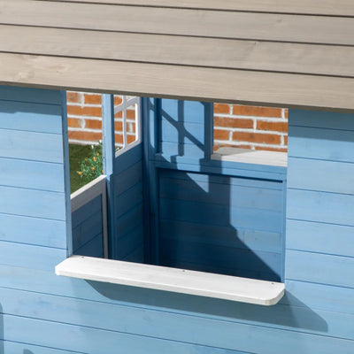 Outsunny Casa per Bimbi 3-7 Anni con Staccionata, Portavasi, Porta e Finestre, in Legno di Abete, 151x112.5x142 cm, Blu
