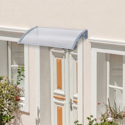 Outsunny Pensilina da Esterno 140x70x21 cm in Plastica e Alluminio per Balconi, Porte e Finestre, Grigio
