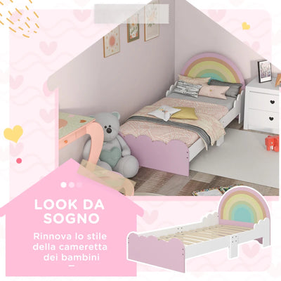 ZONEKIZ Lettino per Bambini 3-6 Anni con Sponde Laterali Anticaduta in MDF, 143x74x66 cm, Bianco e Rosa