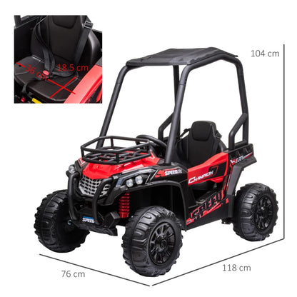 HOMCOM Macchina Elettrica per Bambini 12V, Velocità 3-6km/h, Quad Elettrico Mini con Doppio Motori, USB, Lettore MP3 e Telecomando, 118x76x104cm, Rosso e Nero