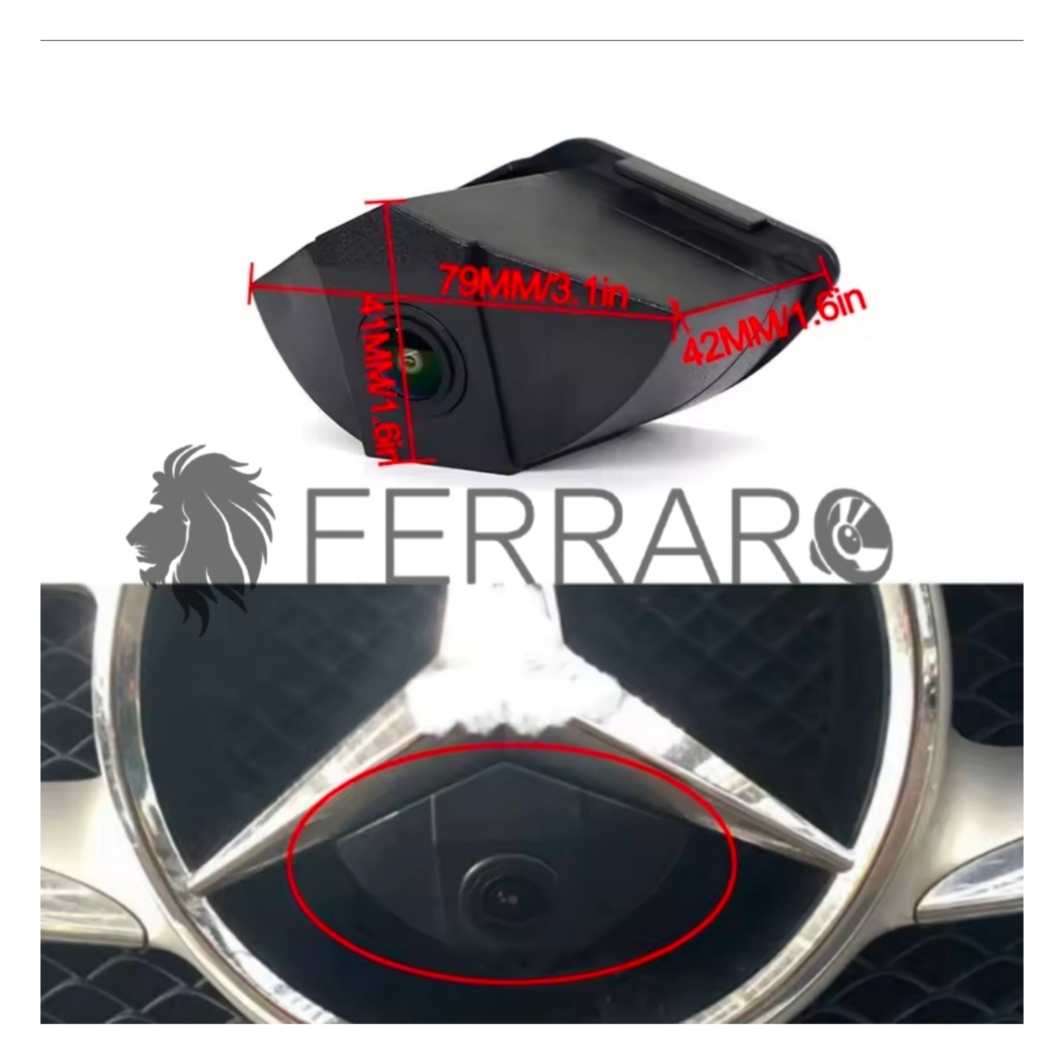 Telecamera Frontale per Mercedes Vito, Viano, Classe A, B, C, E, GL (Compatibilità in Descrizione) | AHD, 1920x1080 | 170° Gradi