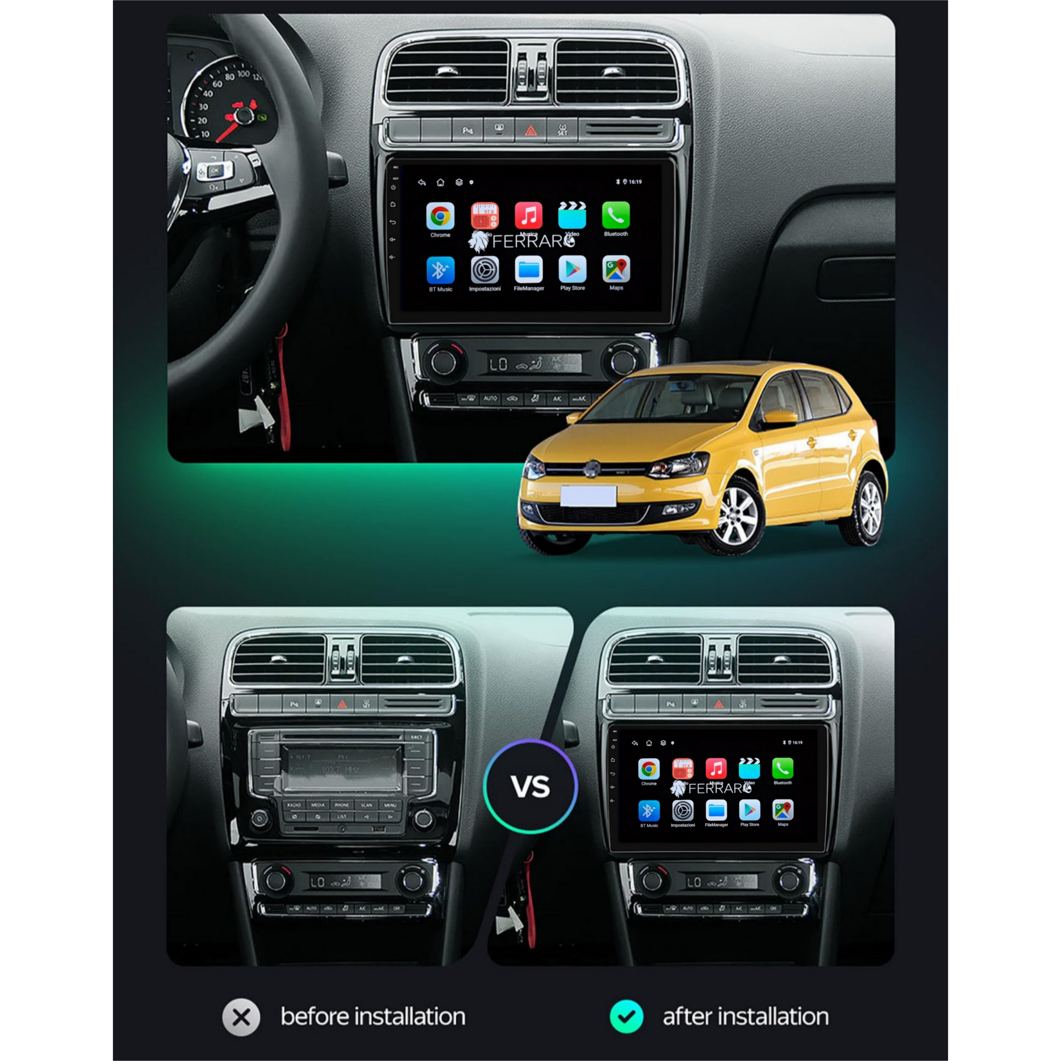 Autoradio per Volkswagen Polo 5 9" | 2008-2020 | Android | Bluetooth | CarPlay | Android Auto | 2GB/4GB/6GB/8GB Ram