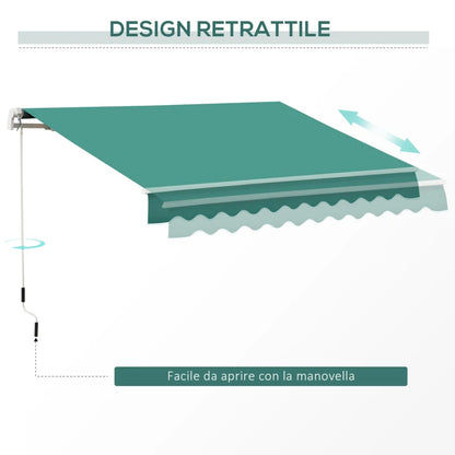 Outsunny Tenda da Sole Avvolgibile a Caduta con Manovella, in Alluminio e Poliestere, 3x2.5m, Verde Scuro