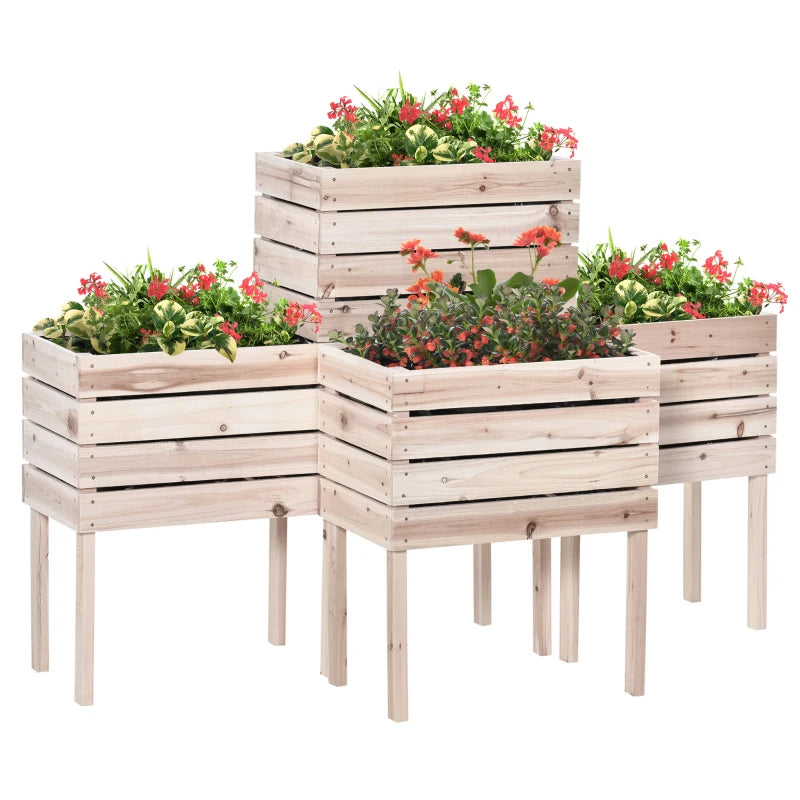 Outsunny Letto per Orto Rialzato con 4 Vasi Portapiante da 50x30x60cm, in Legno Colore Naturale