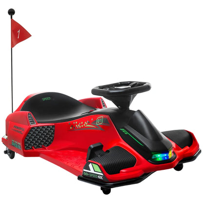 HOMCOM Go Kart Elettrico per Bambini 8-12 Anni Velocità 3-8 km/h per Drifting con Luci e Musica, Rosso