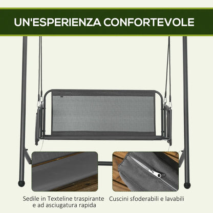 Outsunny Dondolo da Giardino 2 Posti con Cuscini e Tasche, in Acciaio e Textilene, 168x117x181 cm, Grigio Scuro