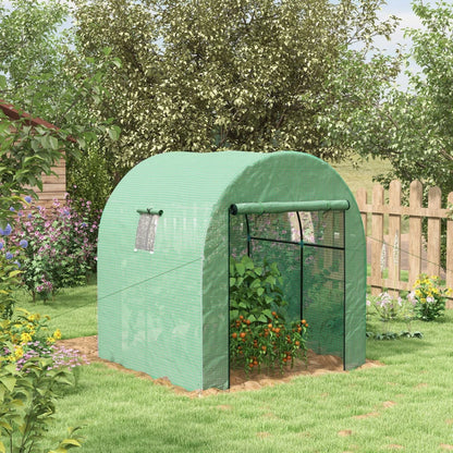 Outsunny Serra a Tunnel per Orto 1.8x1.8x2 m in Acciaio e PE Anti UV con Porte Avvolgibili e Finestre, Verde