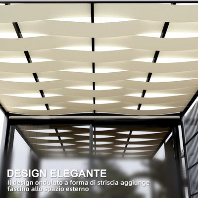 Outsunny Pergola per Esterno 3x3 m con Copertura Ondulata e Pannelli Laterali, in Metallo e Poliestere Nero