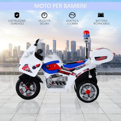 HOMCOM Moto Elettrica per Bambini da 3-5 Anni Motorino Elettrico Giocattolo 3 Ruote con Musica, Velocità 3KM/h, Luci 112×51×72.5cm