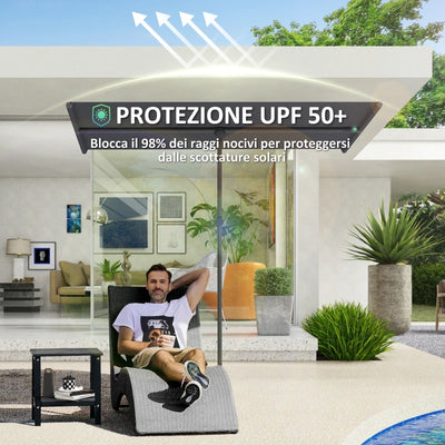 Outsunny Ombrellone per Esterni 1.5x2 m Girevole a 180°, in Poliestere e Alluminio, 150x205x120-215 cm, Grigio Scuro