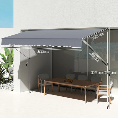 Outsunny Tenda da Sole a Bracci Avvolgibile con Manovella e Struttura Telescopica, 4x1.2m, Grigio