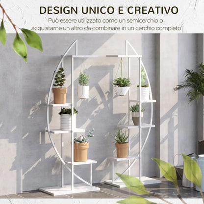 Outsunny Portafiori a 5 Livelli a Mezzaluna per Interni ed Esterni in MDF e Acciaio, 50x30x160 cm, Bianco