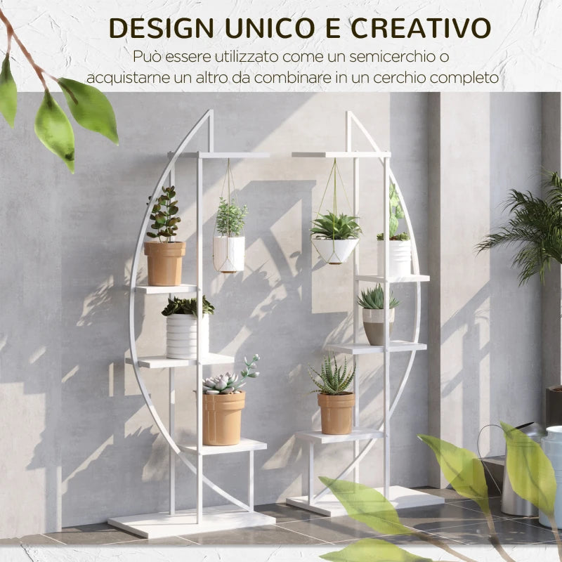 Outsunny Portafiori a 5 Livelli a Mezzaluna per Interni ed Esterni in MDF e Acciaio, 50x30x160 cm, Bianco
