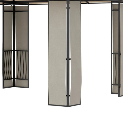 Outsunny Gazebo da Giardino 3.7x3m con Tetto in Policarbonato a 2 Livelli, Acciaio e Alluminio, Marrone