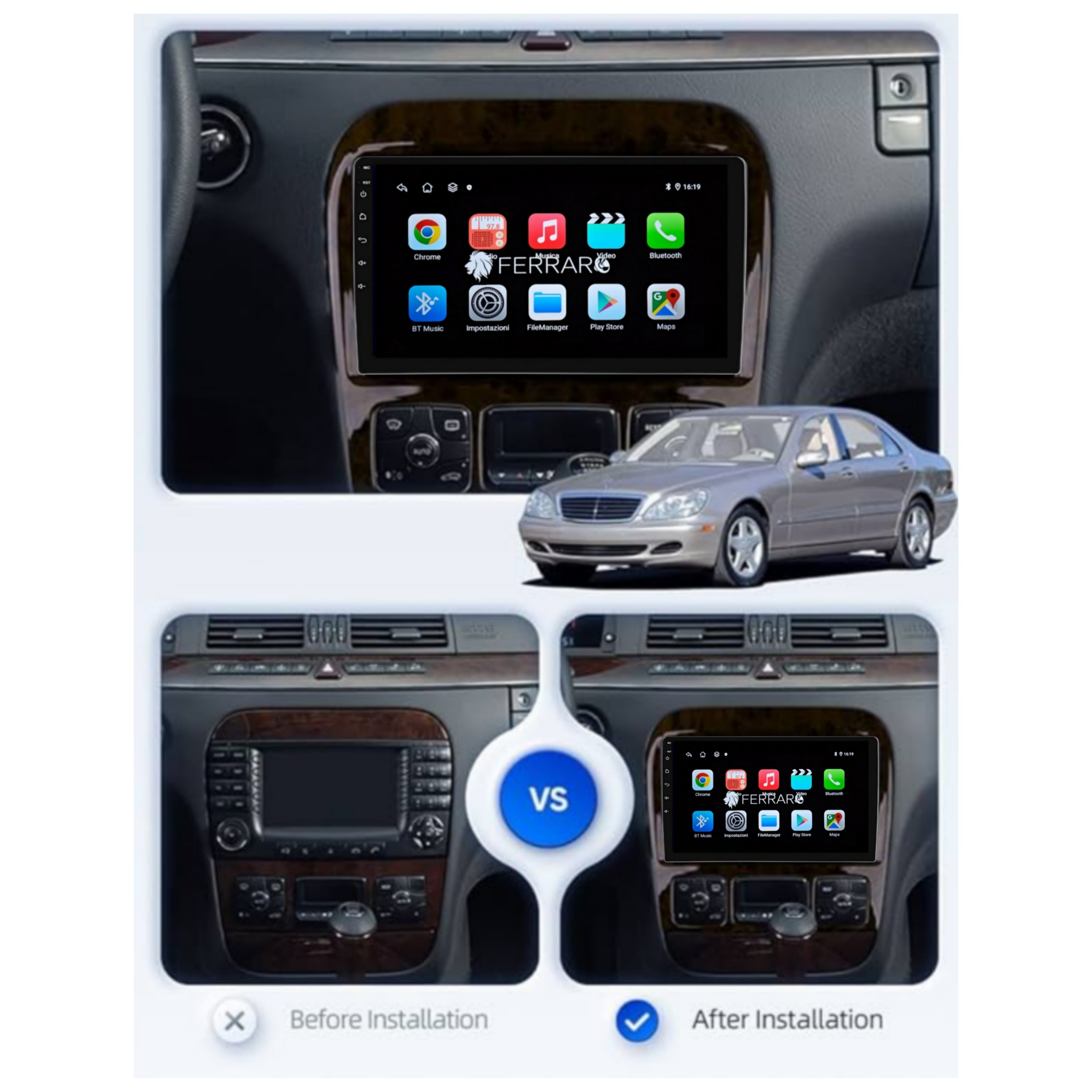 Autoradio per Mercedes Classe S w220 9" | 1998-2005 | Android | Bluetooth | CarPlay | Android Auto | 2GB/4GB/6GB/8GB Ram
