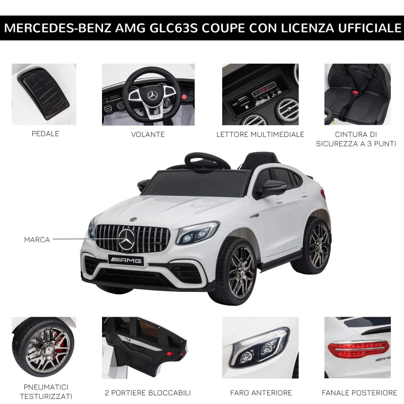 HOMCOM Macchina Elettrica per Bambini 3-5 Anni Mercedes con Cintura di Sicurezza e Telecomando, Bianco