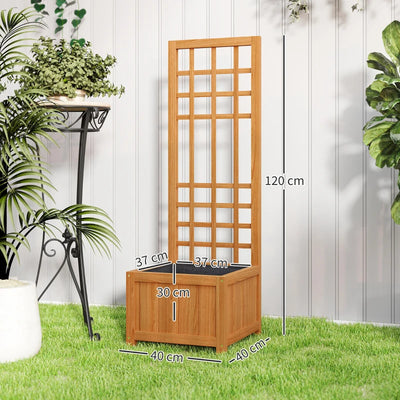 Outsunny Fioriera con Traliccio per Rampicanti con Foro di Drenaggio e Fodera, in Legno, 40x40x120 cm, Marrone