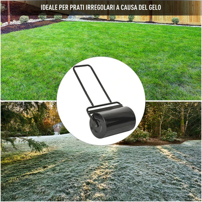 Outsunny Rullo da Giardino Φ32x50cm in Metallo Impermeabile Nero, Serbatoio Fino 38 Litri (Acqua o Sabbia)