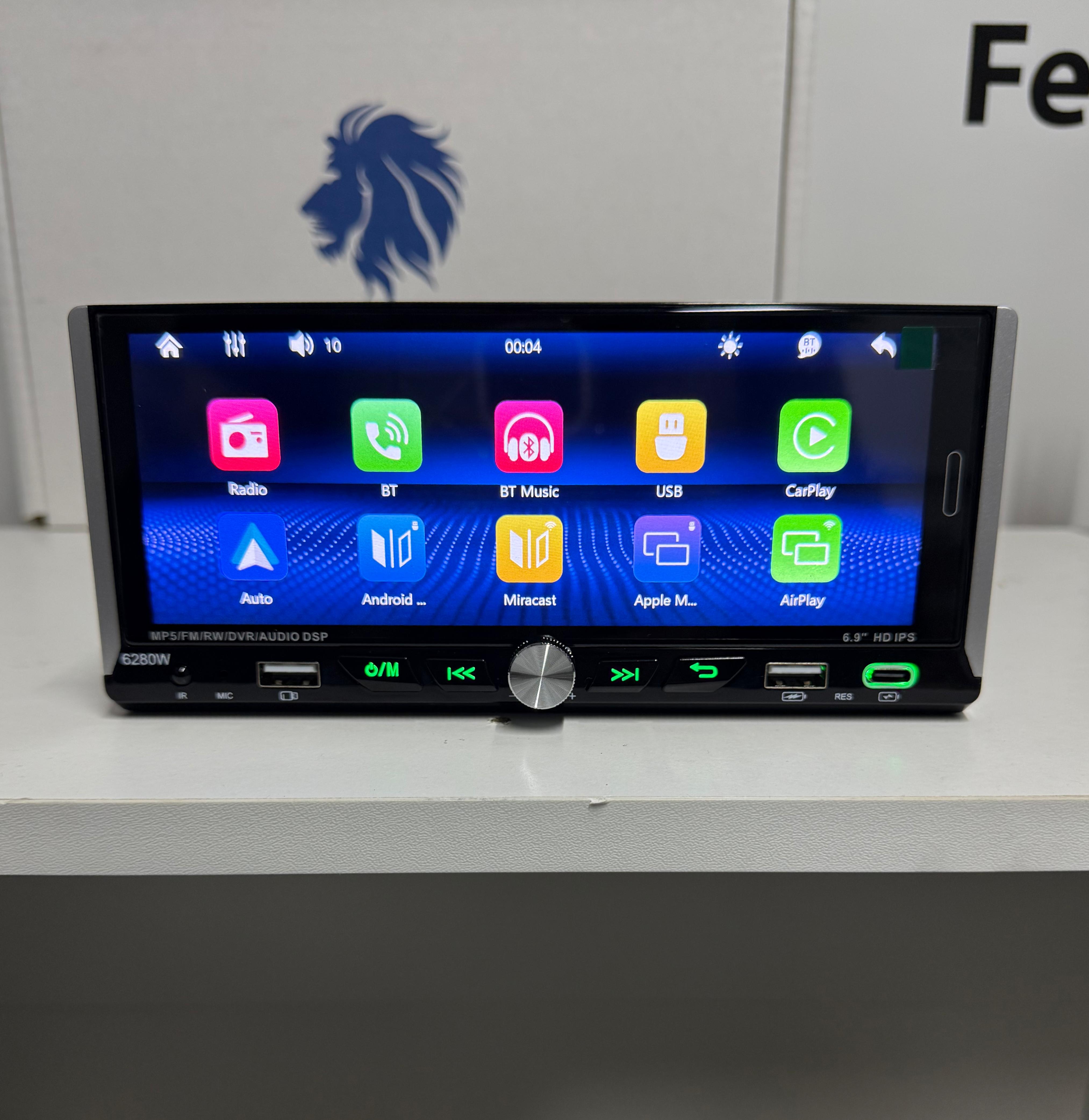 Autoradio Universale Fisso, 1Din 6.9"Pollici, Bluetooth, CarPlay, Android Auto