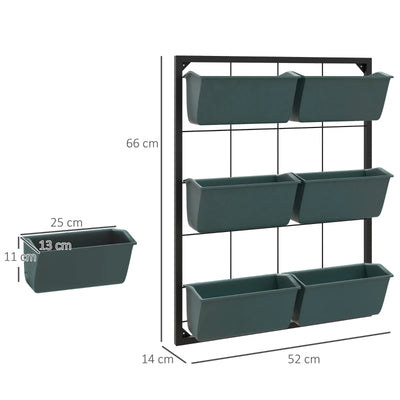 Outsunny Orto Verticale a 3 Livelli con 6 Vasi in Acciaio e Plastica, 52x14x66cm, Verde Scuro