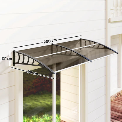 Outsunny Pensilina da Esterno per Finestre e Porte, in Policarbonato e Alluminio, 200x96x27cm, Marrone