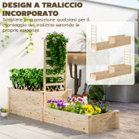 Outsunny Fioriera Rialzata con Grigliato per Rampicanti e Divisorio, in Legno di Abete, 222x63x132 cm, color Legno