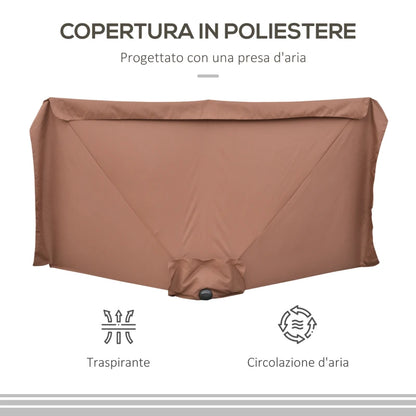Outsunny Ombrellone Semicircolare 2.3x1.3 m da Terrazza e Giardino per Parete con Manovella, Caffè