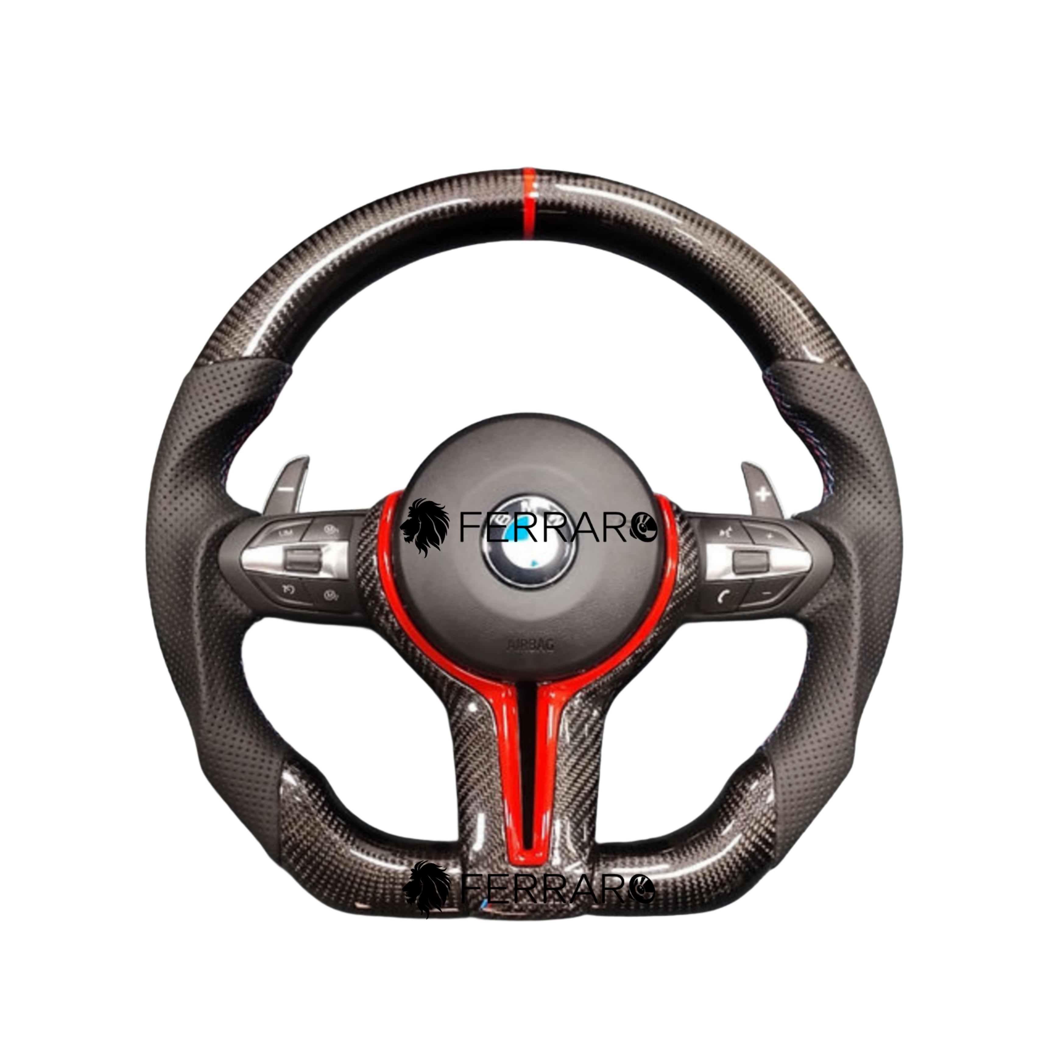 Volante per BMW, Carbonio Obliquo, Sport, Linea Nera, Punzonato, Sport