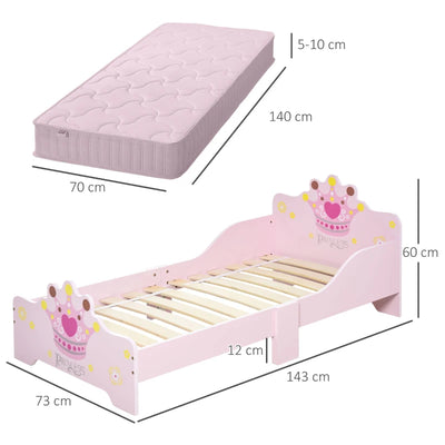 HOMCOM Letto per Bambini con Bordi Rialzati e 6 Gambe in Legno per Cameretta, Lettino per Bimbi da 3-6 Anni, 143x73x60cm, Rosa