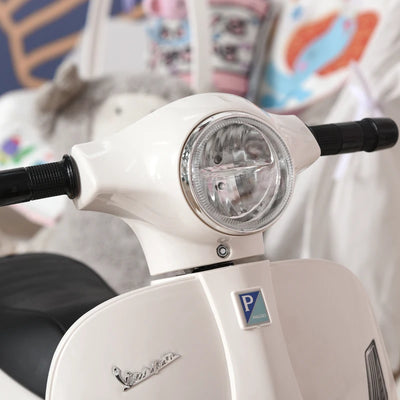 HOMCOM Moto Elettrica per Bambini con Licenza Ufficiale Vespa Batteria 6V, Fari e Clacson, per Bimbi da 18-36 mesi, Bianco, 66.5x38x52cm
