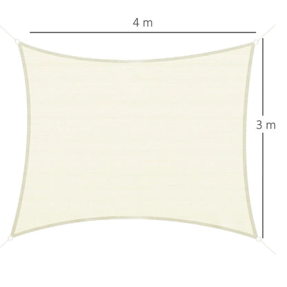 Outsunny Vela Ombreggiante Rettangolare, Impermeabile e Anti-Raggi UV in HDPE, 3x4m, Crema