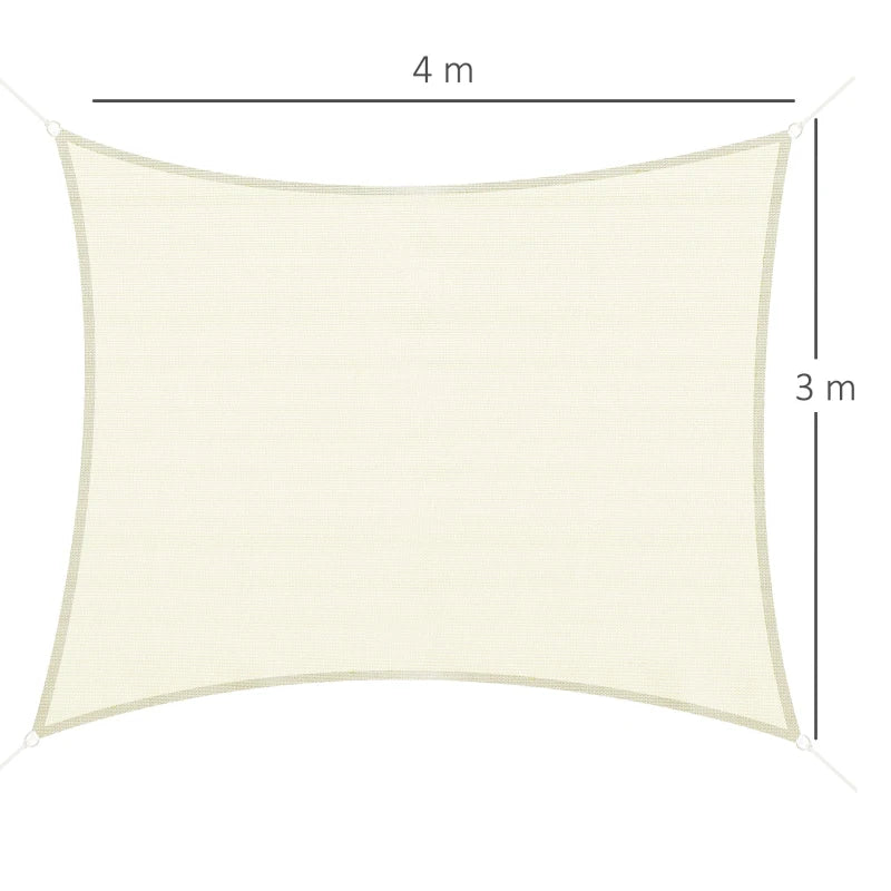 Outsunny Vela Ombreggiante Rettangolare, Impermeabile e Anti-Raggi UV in HDPE, 3x4m, Crema