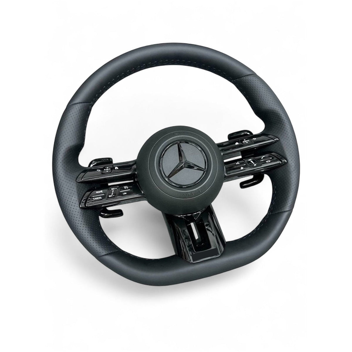 (PRENOTA) Volante per Mercedes, Pelle Nera, Filo Nero, AMG