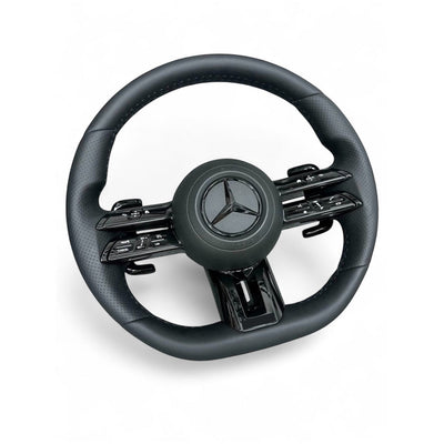 (PRENOTA) Volante per Mercedes, Pelle Nera, Filo Nero, AMG