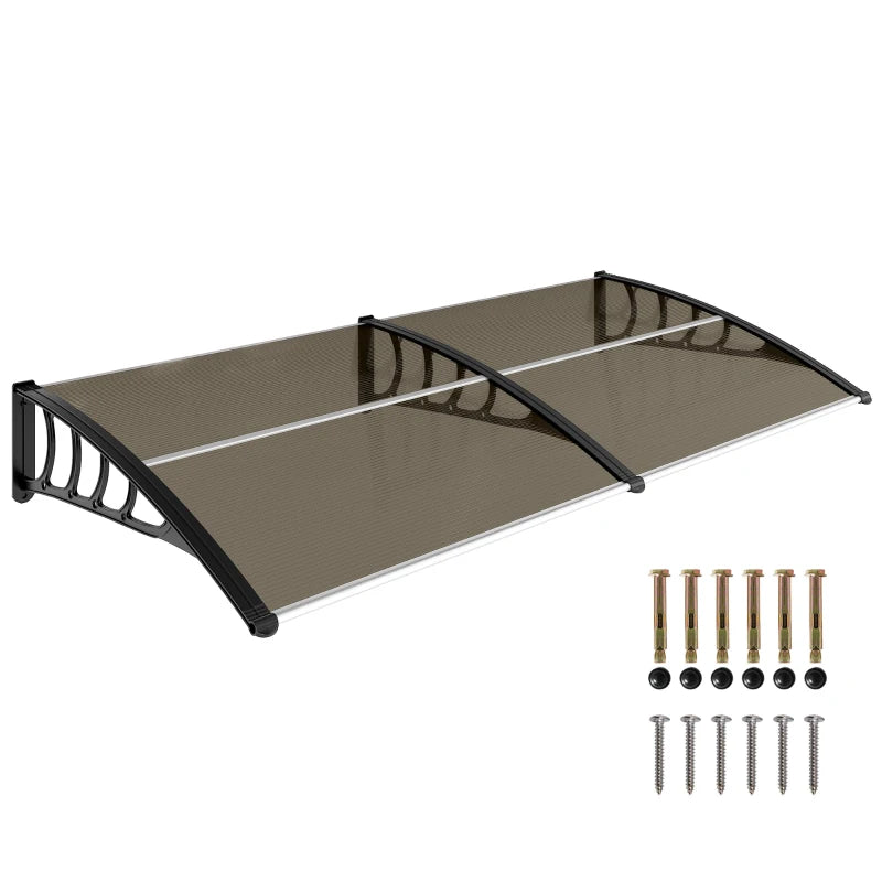Outsunny Pensilina da Esterno per Finestre e Porte, in Policarbonato e Alluminio, 200x96x27cm, Marrone