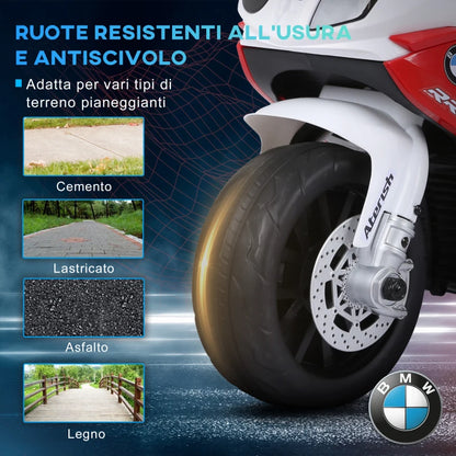 HOMCOM Moto Elettrica per Bambini Max. 20kg con Licenza BMW, Macchina Elettrica con 3 Ruote, Batteria Ricaricabile 6V, Bianco Rosso, 66x37x44cm