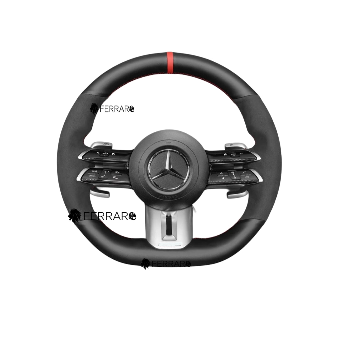 Volante per Mercedes, Pelle Nera, Etichetta Rossa, Foratura, Galvanica, AMG