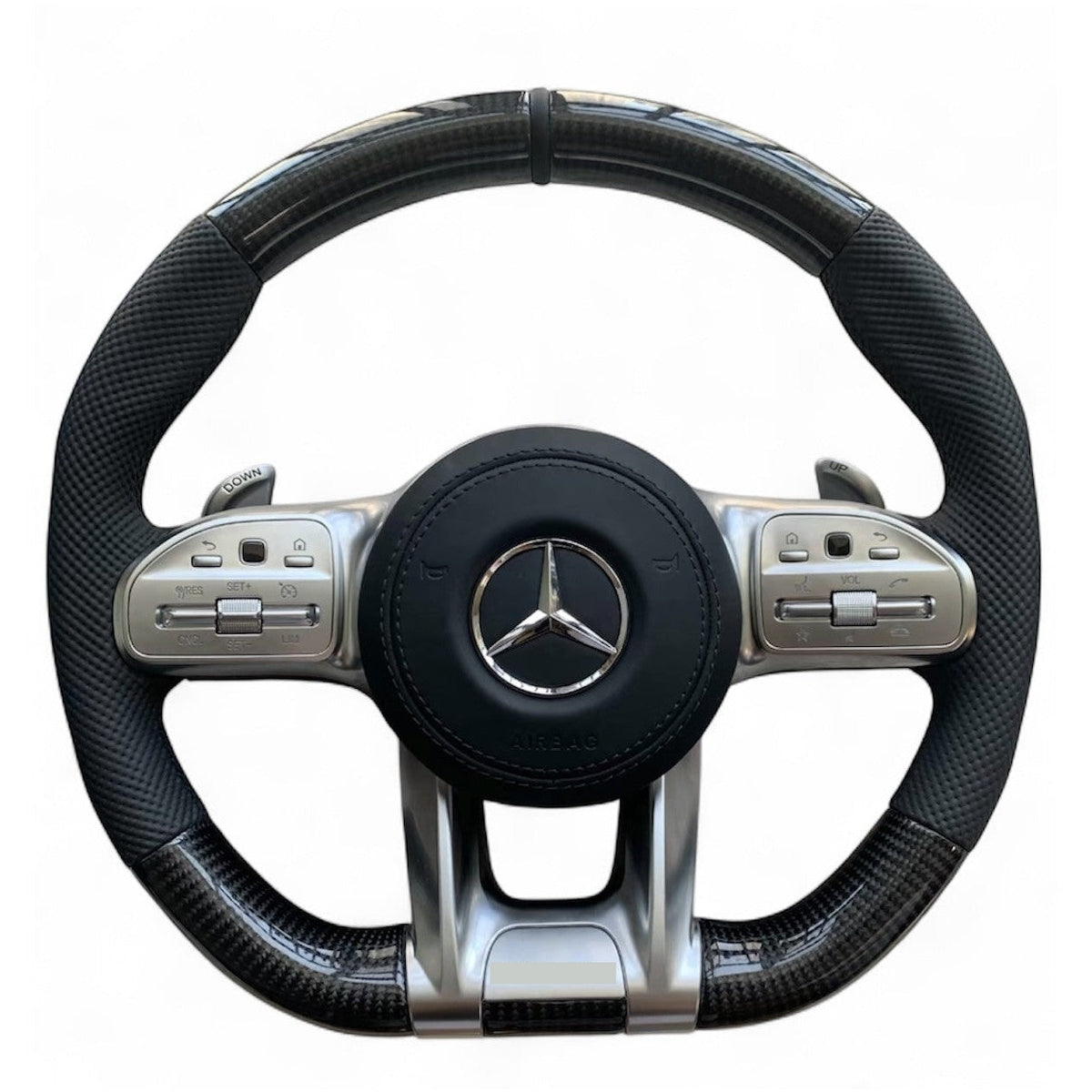 (PRENOTA) Volante per Mercedes, Etichetta Nera, Carbonio, Filo Nero, AMG