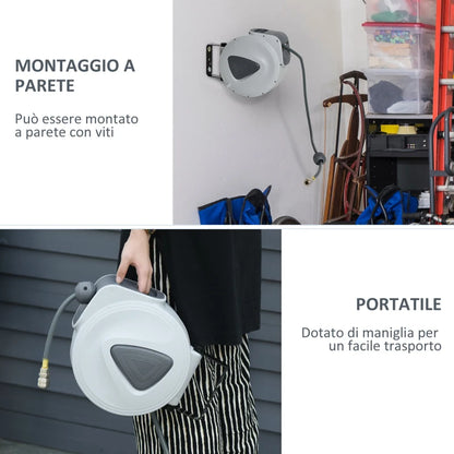 DURHAND Avvolgitubo Automatico 20m + 194cm con Attacco Φ1/4'', Montaggio a Parete e Ruotabile di 180°, Grigio