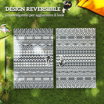 Outsunny Tappeto da Esterno Reversibile con Motivo Geometrico e Borsa Inclusa, 182x274 cm, Grigio e Bianco
