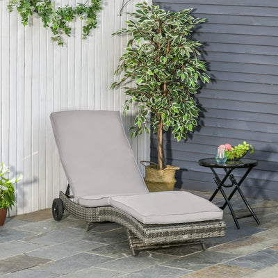 Outsunny Sdraio da Giardino in Rattan PE con Schienale Regolabile e Cuscino, 207x70x70cm, Grigio
