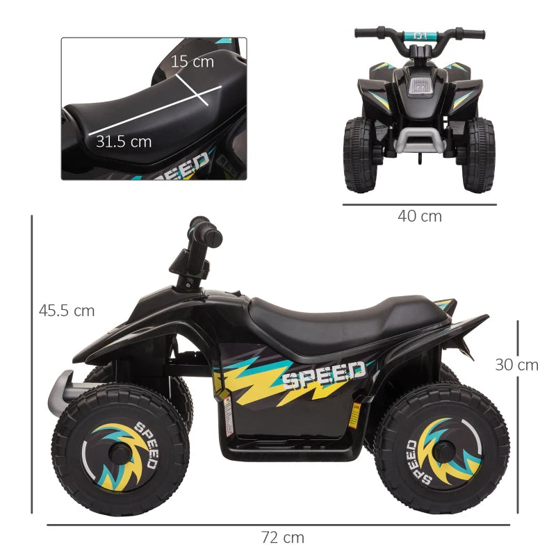 HOMCOM Quad Elettrico per Bambini 18-36 Mesi con Batteria Ricaricabile da 6V, 72x40x45.5 cm, Nero