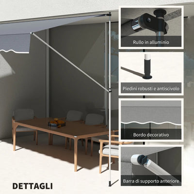 Outsunny Tenda da Sole a Bracci Avvolgibile con Manovella e Struttura Telescopica, 4x1.2m, Grigio