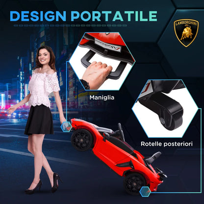 HOMCOM Macchina Elettrica per Bambini a 12V Licenza Lamborghini con Clacson e Telecomando, 107.5x63x42 cm, Rossa