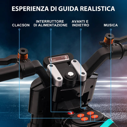 HOMCOM Moto Elettrica per Bambini 3-5 Anni in PP e Metallo con Rotelle, Clacson e Musica, 86x44x58 cm, Nera