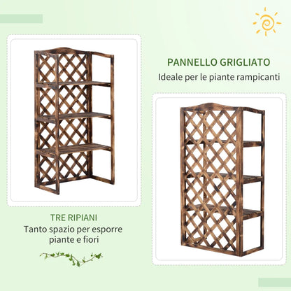 Outsunny Scaffale Porta Piante da Esterno a 3 Ripiani in Legno di Abete, Portavasi da Interno ed Esterno, Fioriera da Balcone, 80x40x148cm