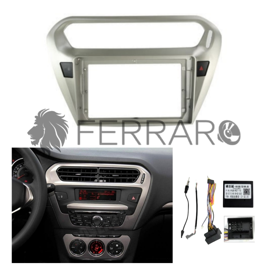 Kit Montaggio Autoradio 9"Pollici Peugeot 301, Citroen C-Elysee (2012-2016) Mascherina, Cablaggio Autoradio Android