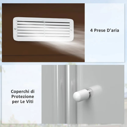 Outsunny Capanno per Attrezzi 4.9m² con Fondazione, 4 Prese d'Aria e 2 Porte Scorrevoli in Acciaio, 277x195x192cm, Giallo